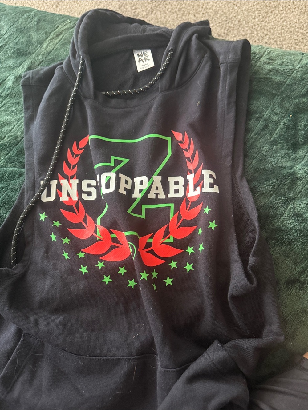 Womens Black Sleeveless Hoodie with 'Unstoppable' Graphic
